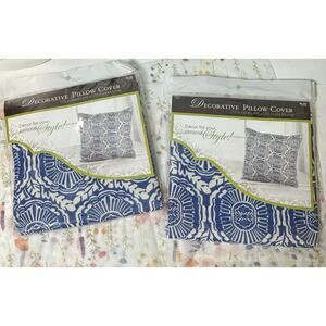 Hobby Lobby Set Of 2 Blue And White Geometric Throw Pillow Covers 17.5 X 17.5